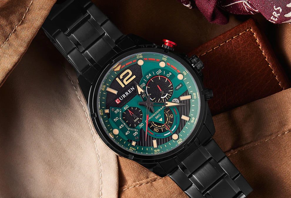 Reloj Curren Negro Cara Verde Para Hombre 8395