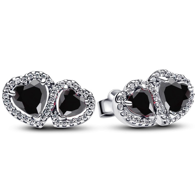 Pendientes Doble Corazón Negro