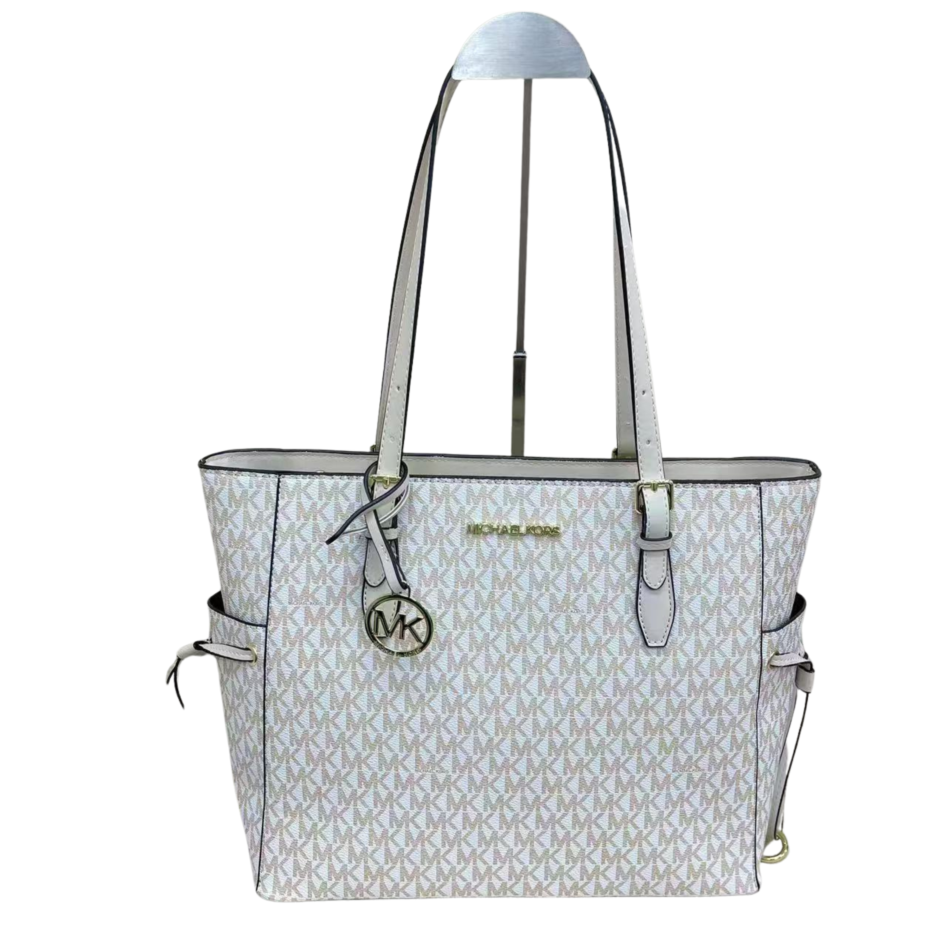 Tote Michael Kors – MK Signature Blanco con Detalles en Gris Claro