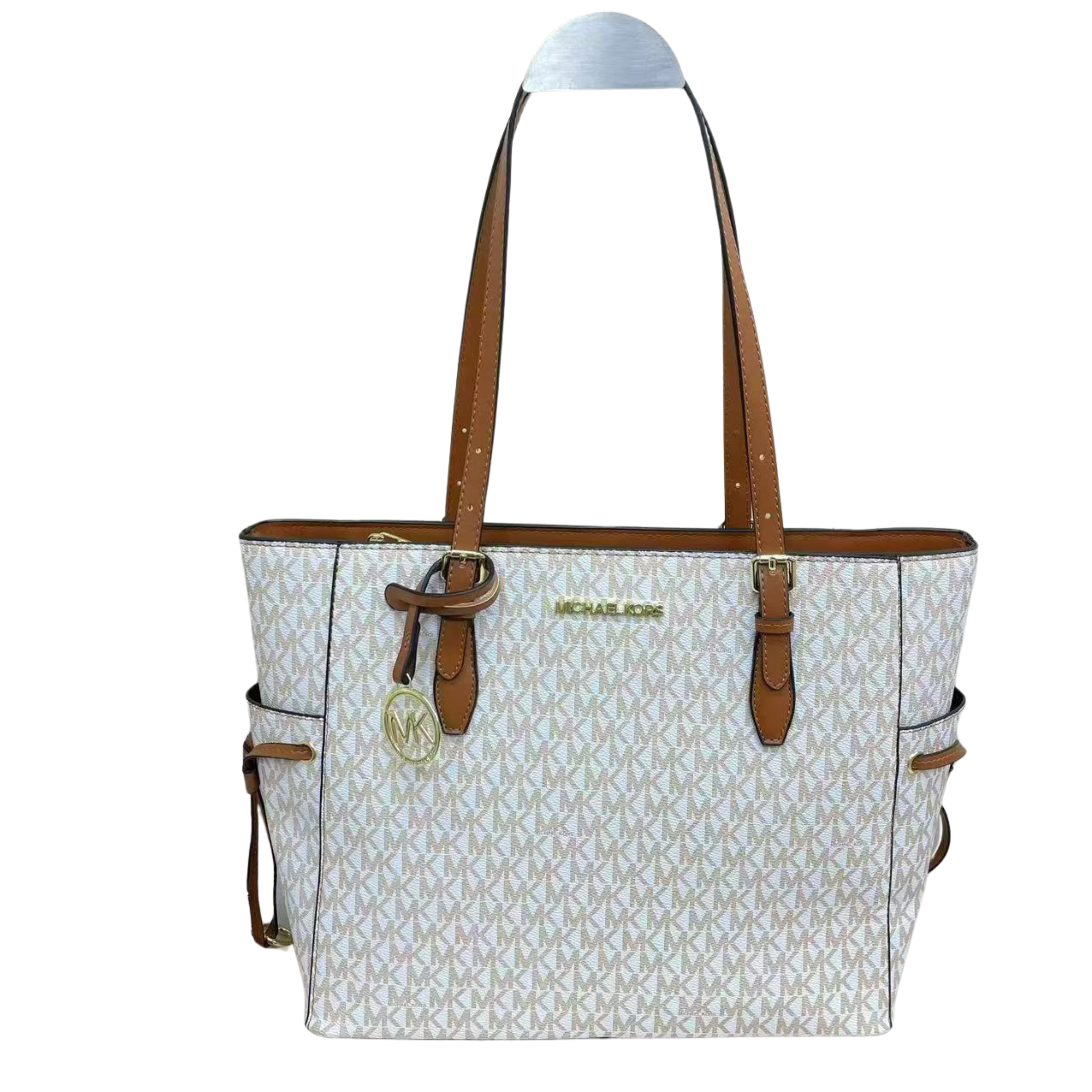 Tote Michael Kors – MK Signature Blanco con Detalles Caramelo