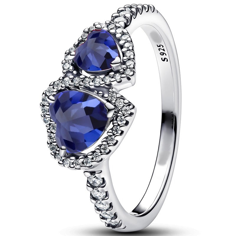 Anillo Doble Corazón Azul