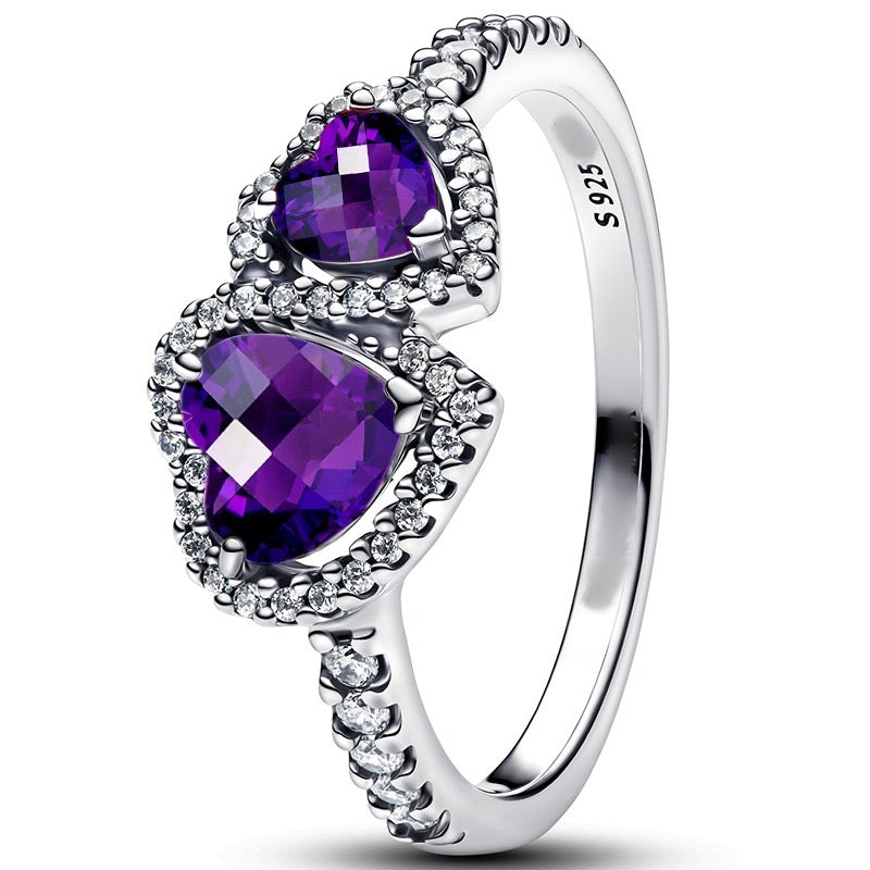 Anillo Doble Corazón Morado