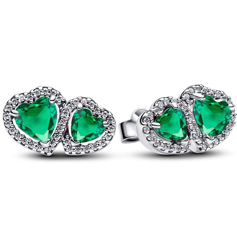 Pendientes Doble Corazón Verde