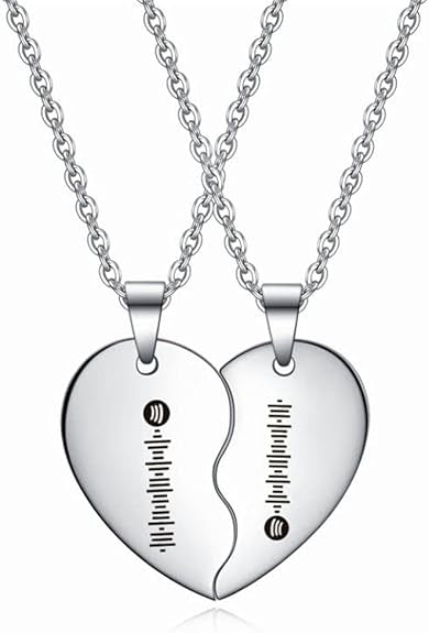 Dúo de Collares Corazón a Mitad Grabables en Acero Inoxidable