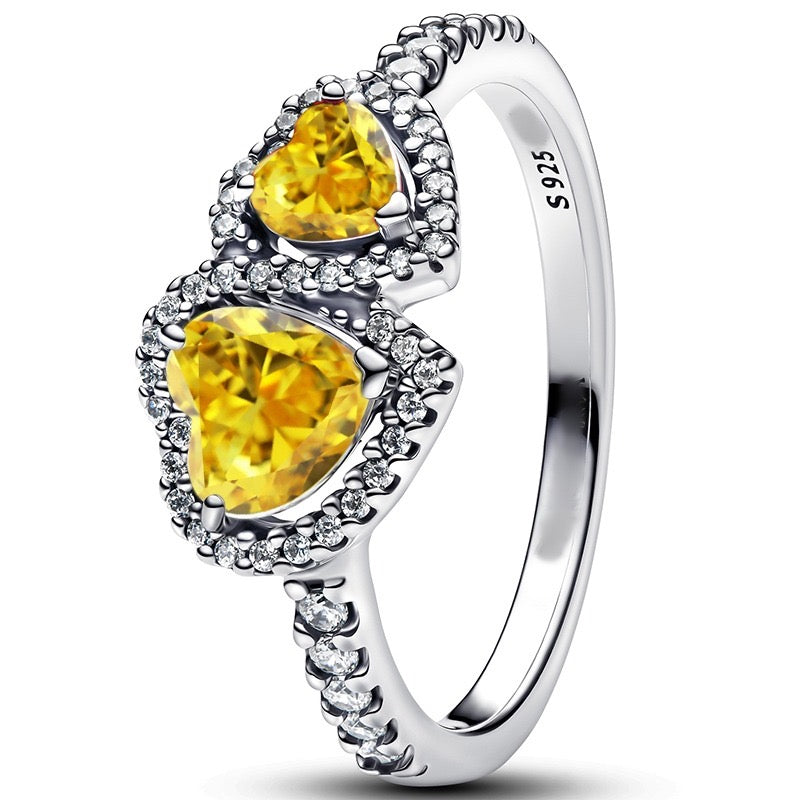 Anillo Doble Corazón Amarillo