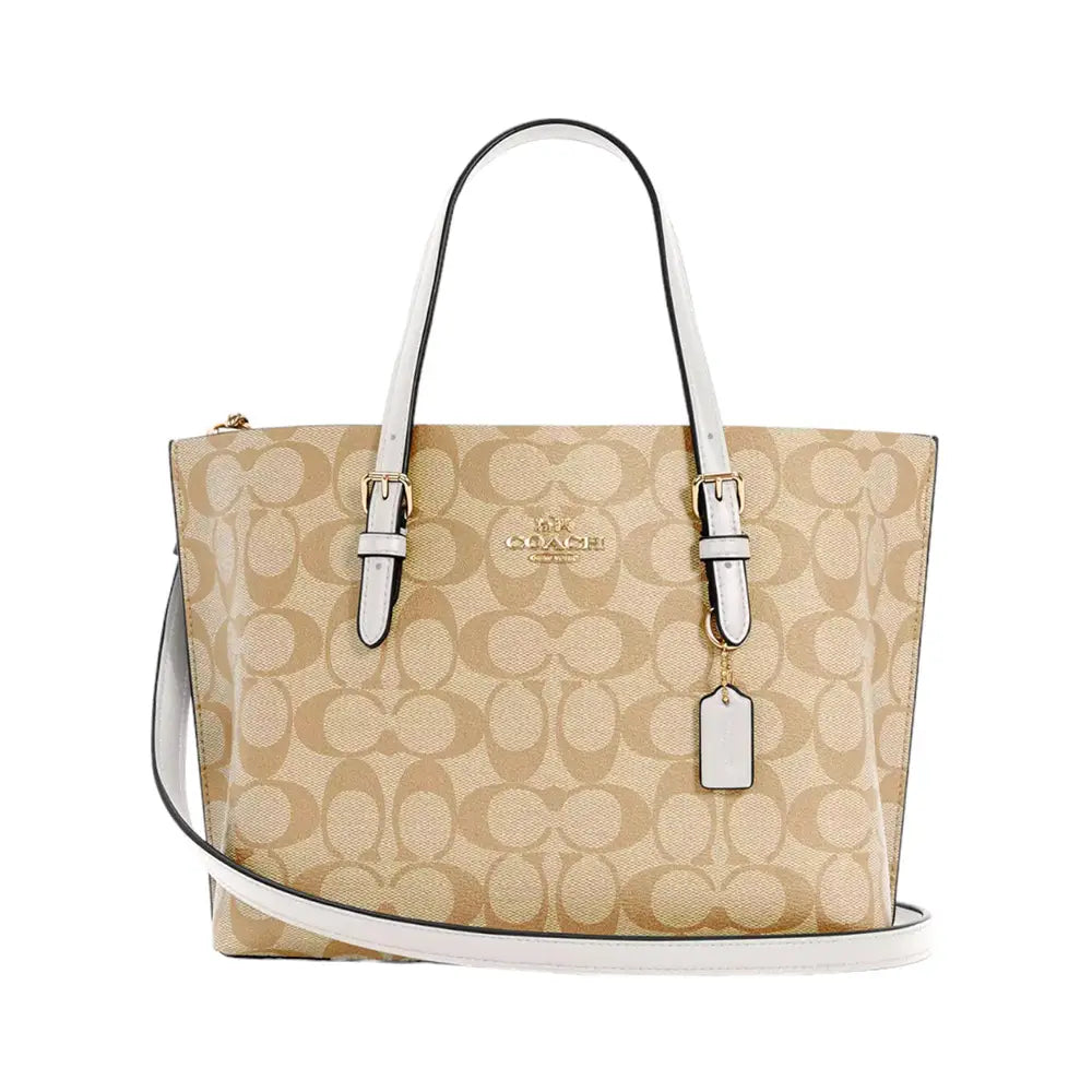 Coach Mollie Tote 25 Signature Khaki y Blanco