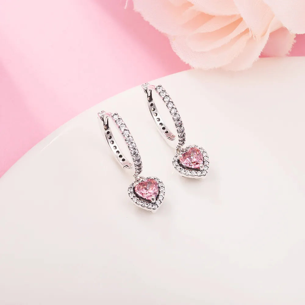 Pendientes de Aro Corazón Rosa Halo Brillante