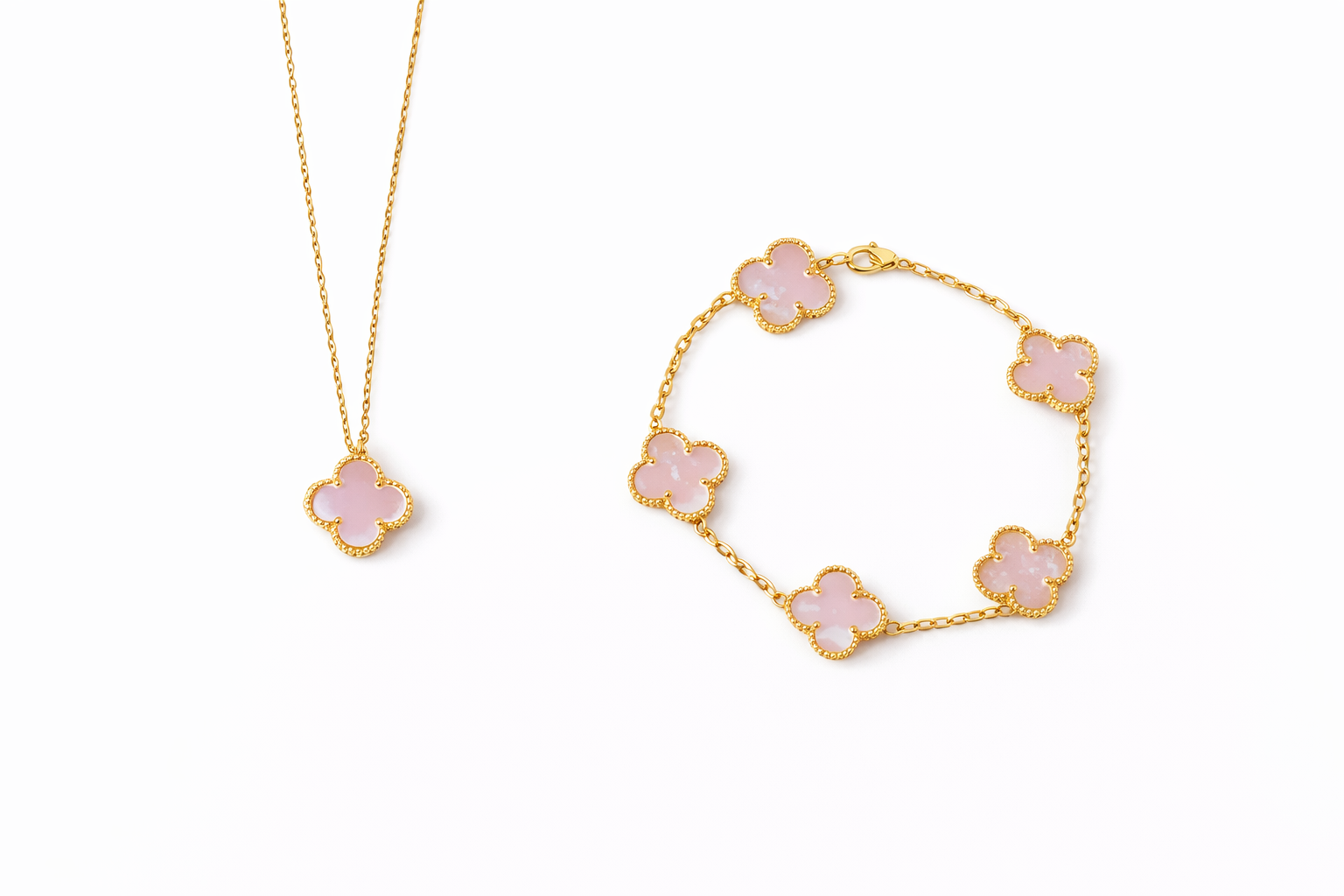 Conjunto Alhambra Vintage Tréboles Rosa (Collar + Pulsera)