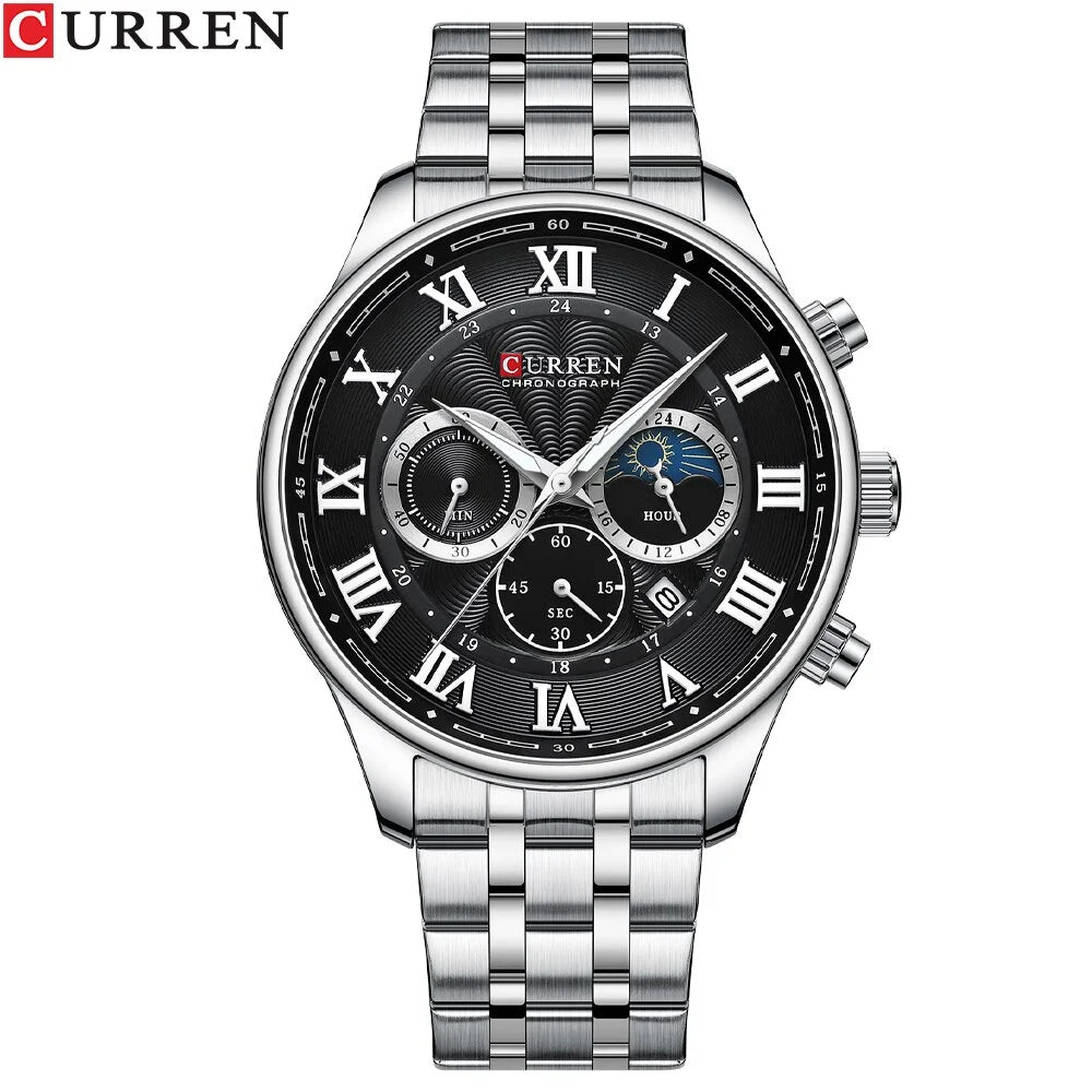 Reloj Curren 8427 Plateado Cara Negra Para Hombre