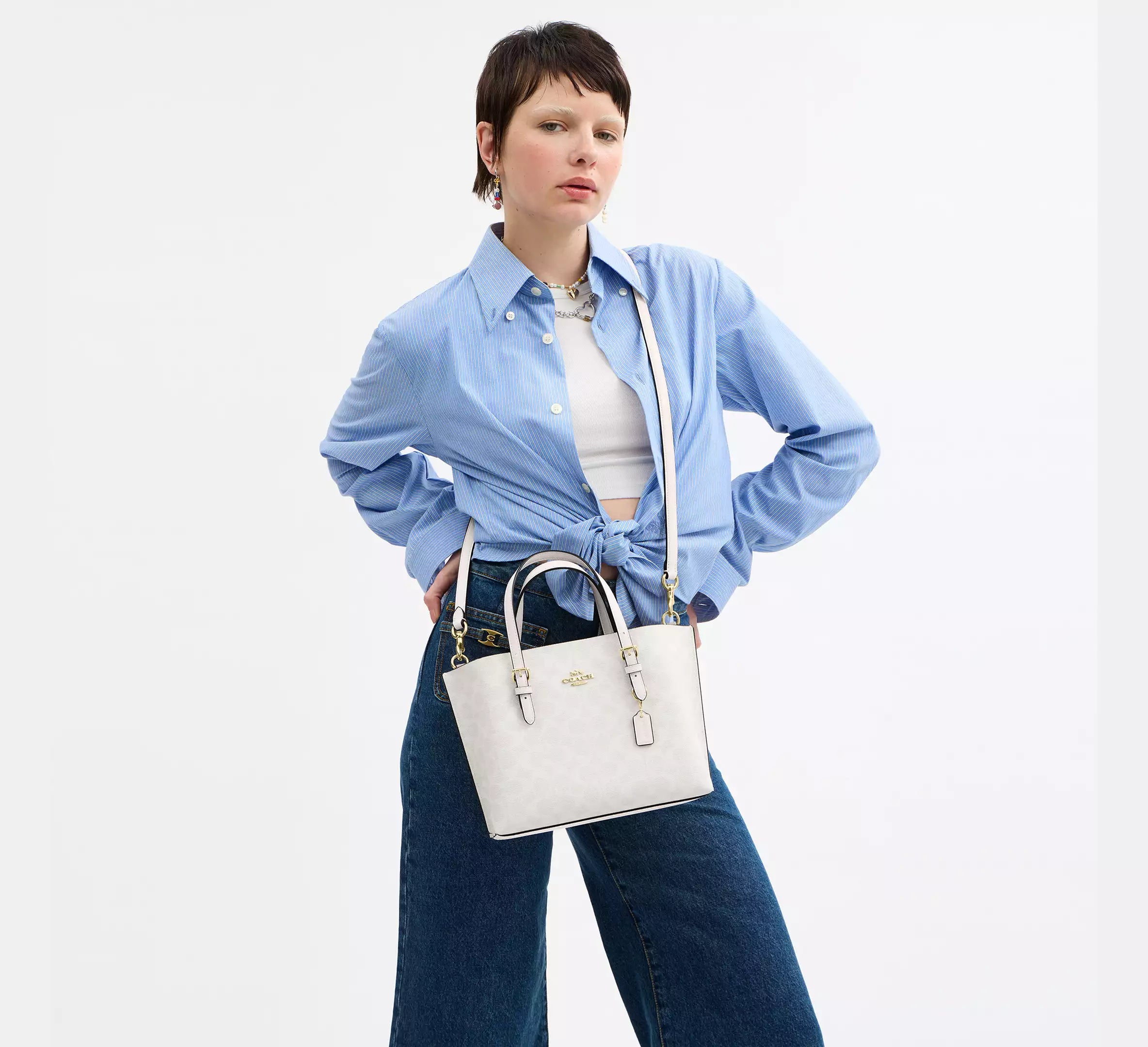 Coach Mollie Tote Bag 25 In Signature Canvas Blanca