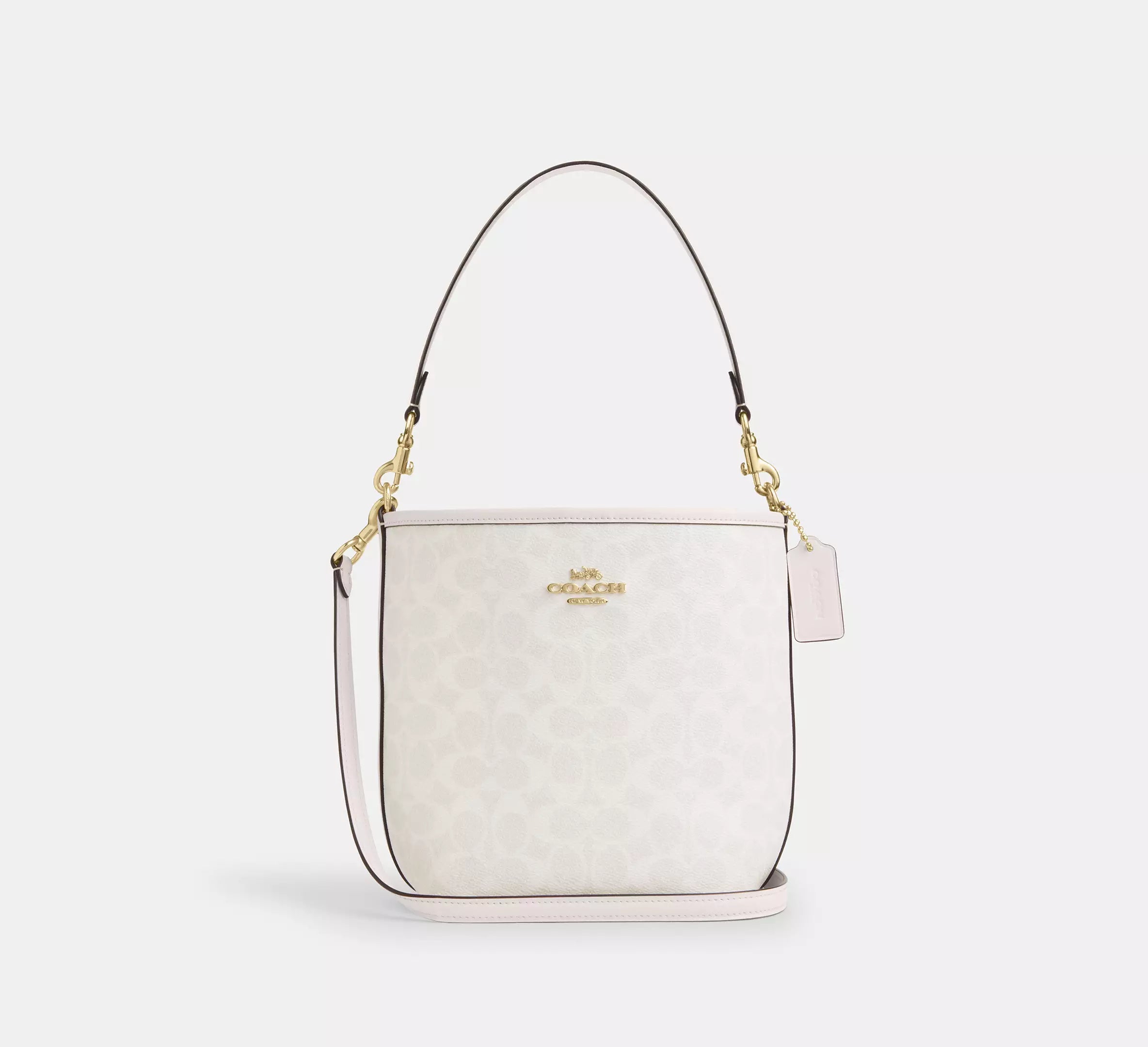 Coach bucket City Small en lona de firma Blanca