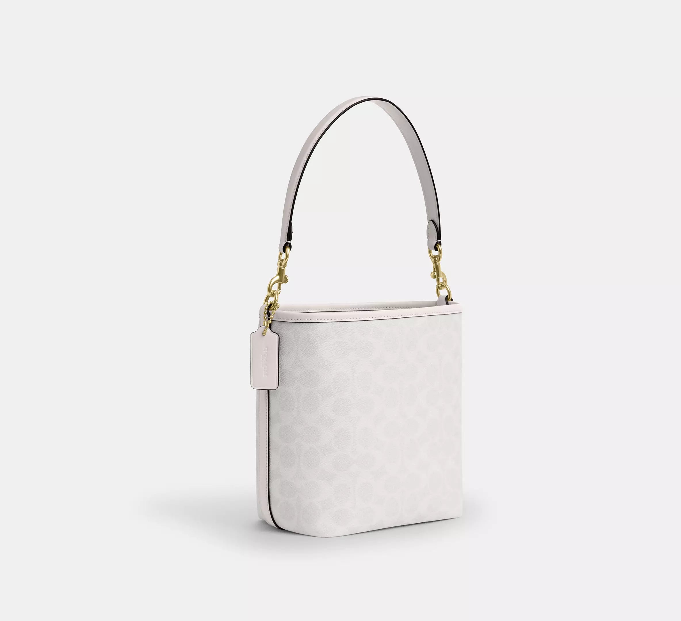 Coach bucket City Small en lona de firma Blanca
