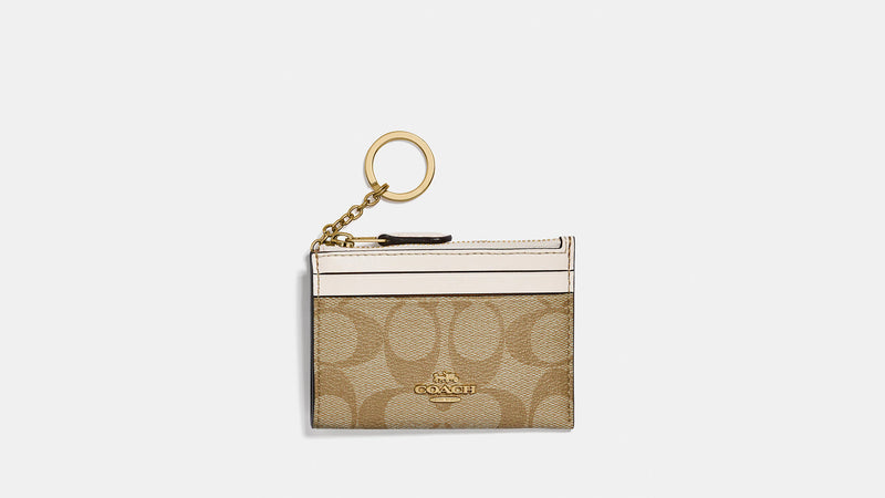 Coach Mini Skinny Wallet – Signature Canvas Khaki y Blanco