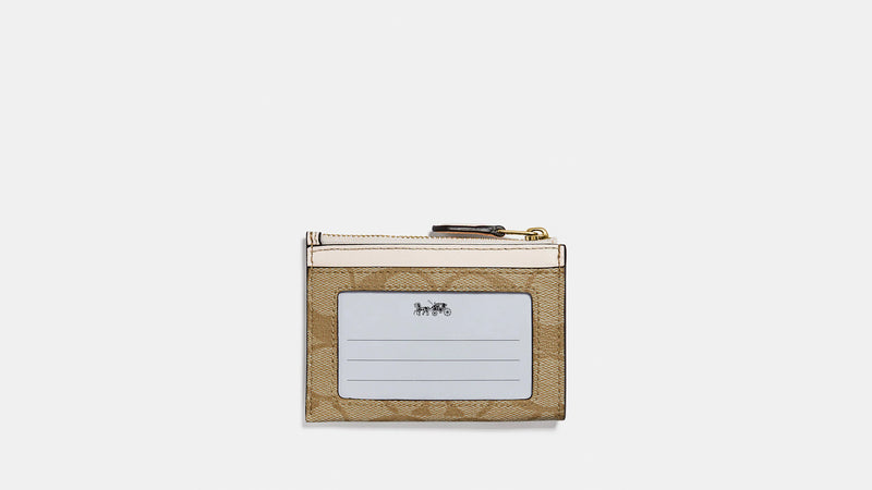 Coach Mini Skinny Wallet – Signature Canvas Khaki y Blanco