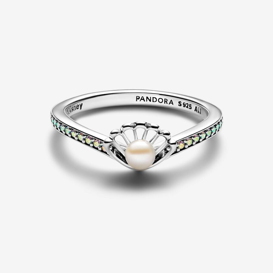 Anillo Perla Cultivada de Agua Dulce Tratada Concha Princesa Ariel de Disney