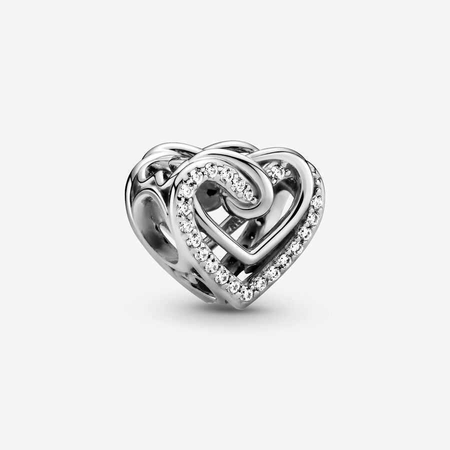 Charm Separador en plata de ley Corazones Brillantes Entrelazados