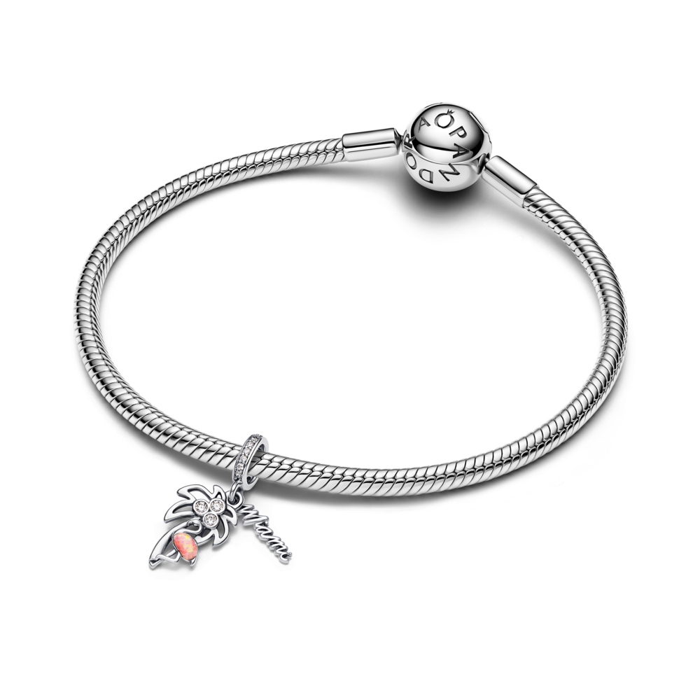 Charm Colgante de Palmera y Flamenco con ópalo rosado