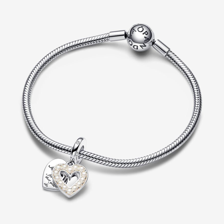 Charm Colgante MOM Doble Corazón Blanco Anacarado