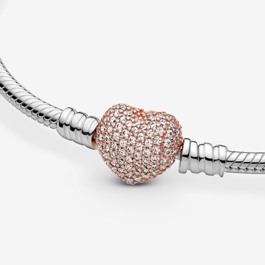 Pulsera con Cierre Rose Gold Corazón en Pave
