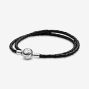 Pulsera de Cuero Doble Negro