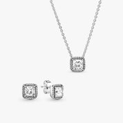 Conjunto Elegancia Etemporal Cuadrado (Anillo + Collar + Pendientes)