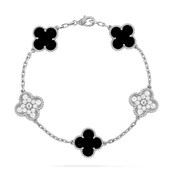 Pulsera Van Cleef Alhambra vintage 5 Tréboles Negro y Plateado