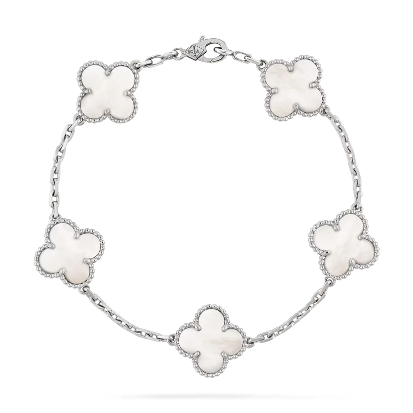 Pulsera Van Cleef Plateada Alhambra vintage 5 Tréboles Blancos